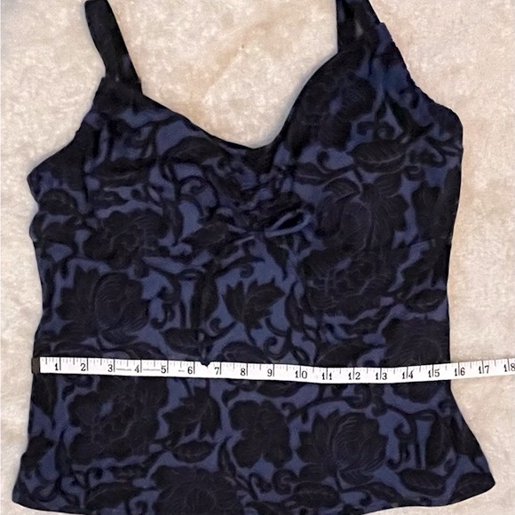 SOLD Lands' End Women's Bl/Blk  Floral Underwire Swim Tankini Top Pads 10 DD - Picture 6 of 14